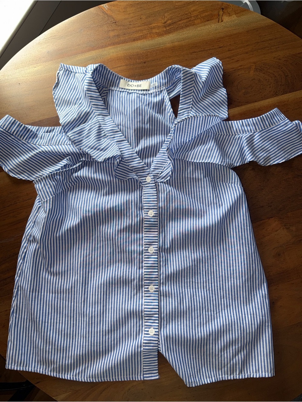 DO+BE Blue and White Striped Cold-Shoulder Button-Front Kids Top